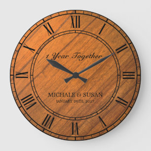Personalise Wedding Anniversary (Wood Background) Large Clock