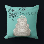 Personalise Wedding Date Cake Cushion<br><div class="desc">An Adorable Teal Throw Accent Pillow For The New Married Couple Or Anniversary Monogramed Wedding Cake</div>