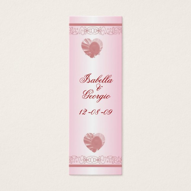 Personalise Wedding Favour Hearts & Lace Bookmark (Front)