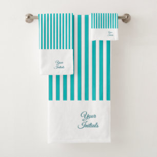 Personalise Wedding Gift Teal Striped Bath Towel Set