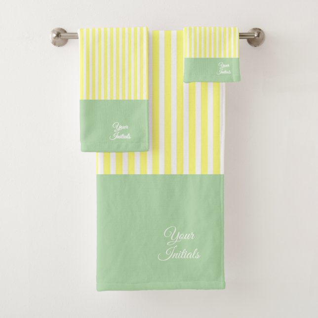 Personalise Wedding Gift Yellow Striped Mint      Bath Towel Set (Insitu)