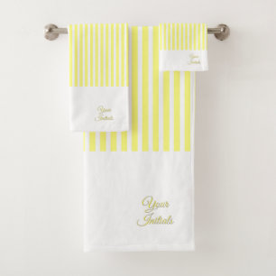 Personalise Wedding Gift Yellow Striped White Bath Towel Set