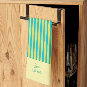 Personalise Wedding Gift Yellow Striped Yellow     Tea Towel