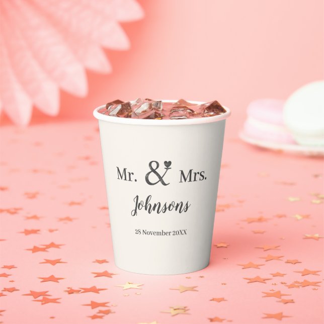 Personalise wedding name ampersand couple  paper cups (Insitu)