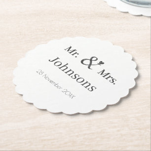 Personalise wedding name ampersand typography paper coaster