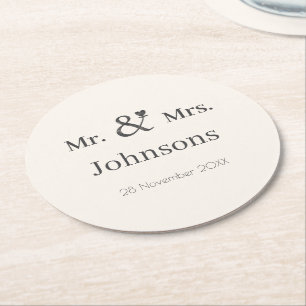 Personalise wedding name ampersand typography round paper coaster