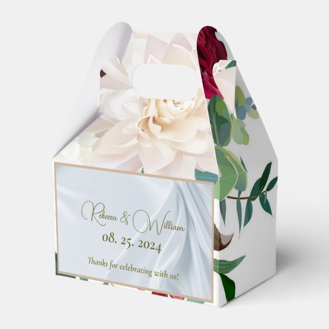 Personalise Wedding Red Rose Peony Dahlia Astilbe  Favour Box (Front Side)