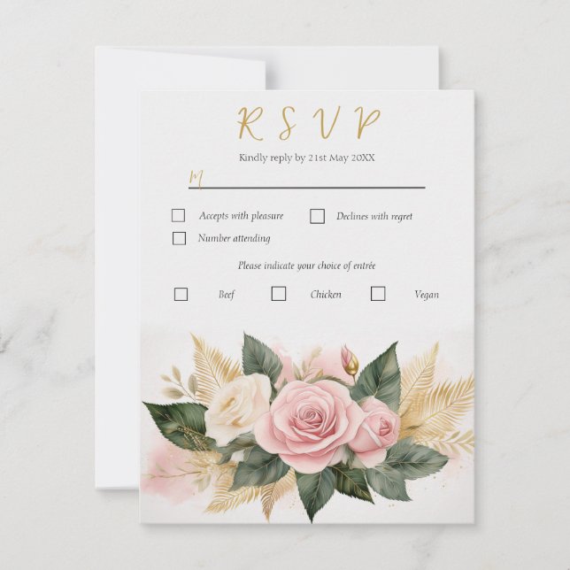 Personalise Wedding Response Card Rose bouquet (Front)