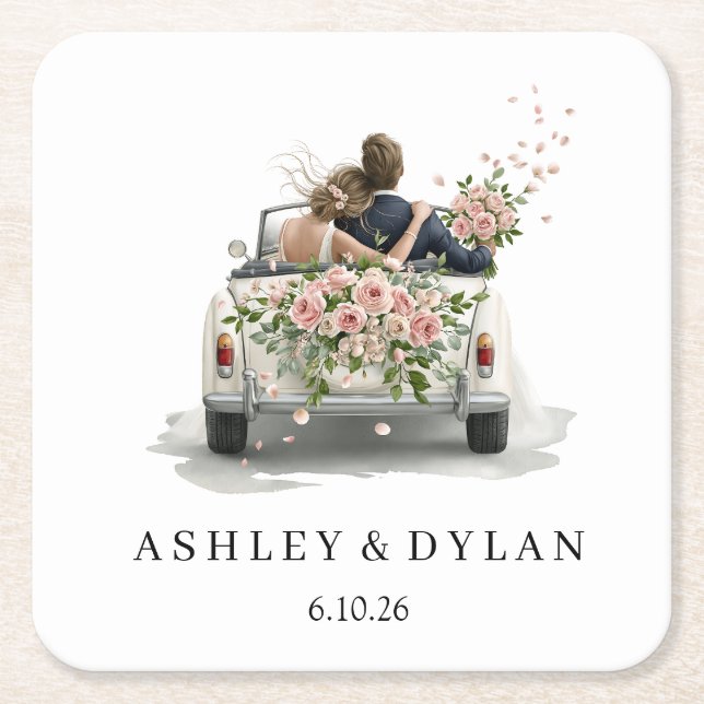 Personalise Wedding  Square Paper Coaster (Front)