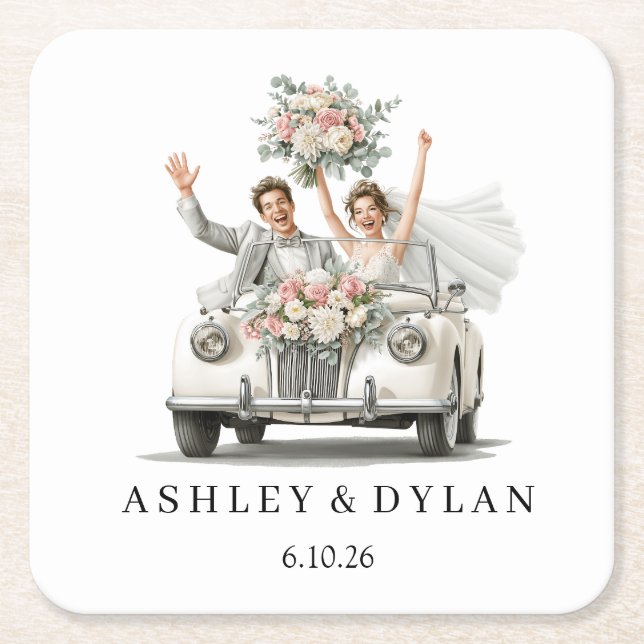 Personalise Wedding  Square Paper Coaster (Front)