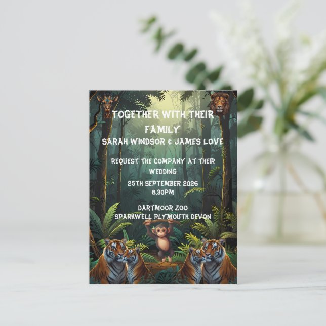 Personalise Wedding Zoo Invitation Postcard (Standing Front)