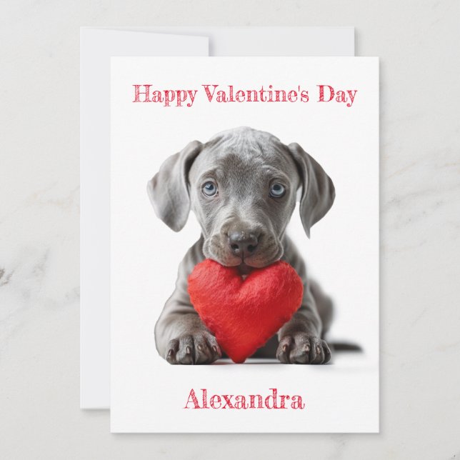 Personalise Weimaraner Puppy Valentine  Holiday Card (Front)