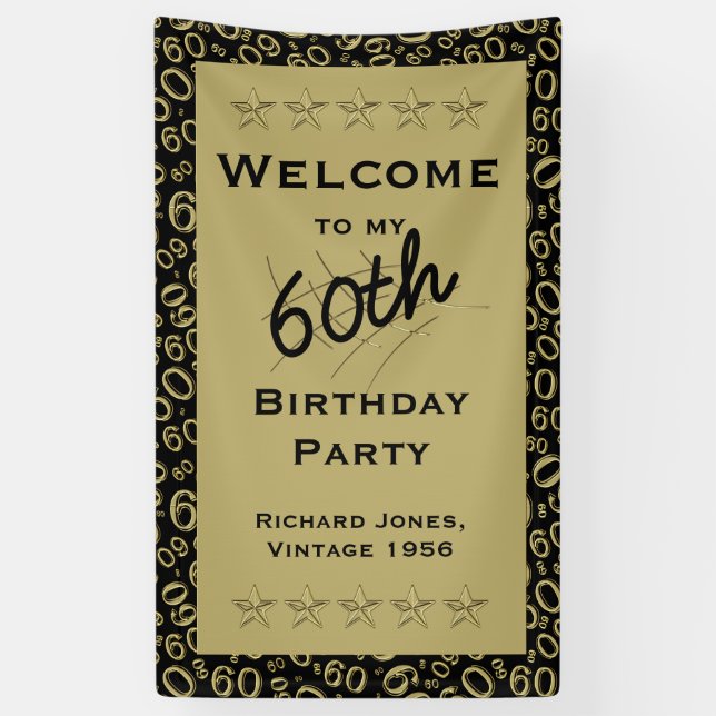 Personalise: Welcome 60th Birthday Party - Black Banner (Vertical)