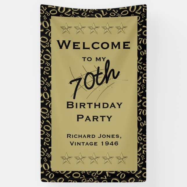 Personalise: Welcome 70th Birthday Party - Black Banner (Vertical)