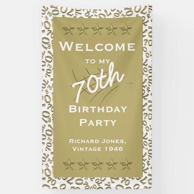 Personalise: Welcome 70th Birthday Party White Banner (Vertical)