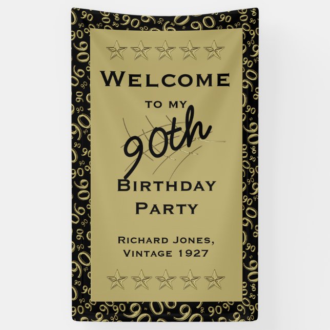 Personalise: Welcome 90th Birthday Party - Black Banner (Vertical)