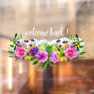 Personalise Welcome Back ! Pretty Floral Shop  Window Cling