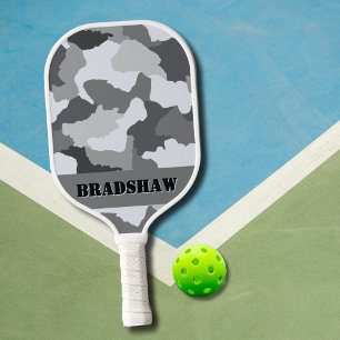 Personalise White Grey Camo Snow Camouflage Pickleball Paddle