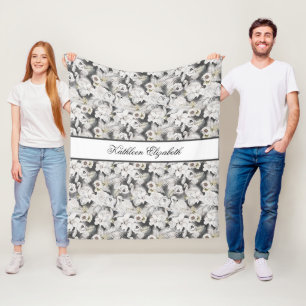 Personalise White Grey Swan Flower Floral Elegant Fleece Blanket