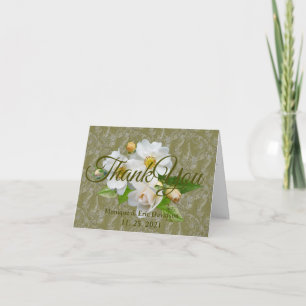 Personalise White Roses Green Foliage Wedding Thank You Card