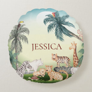 Personalise wild Animal With the Jungle Tree Round Cushion