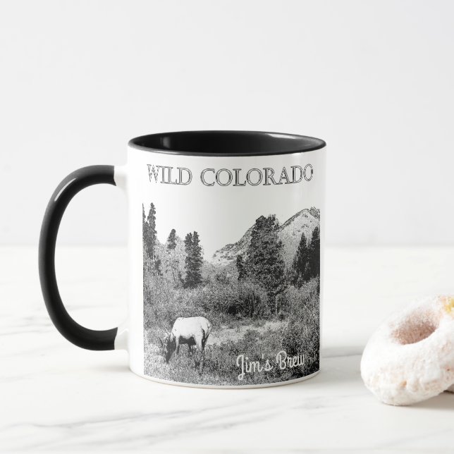 Personalise Wild Colorado Elk Wilderness Mug (With Donut)