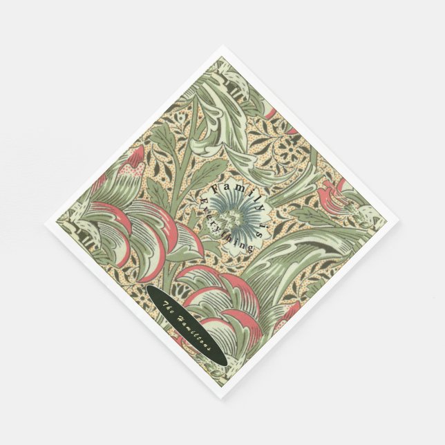 Personalise William Morris Corncockle Flowers Napkin (Corner)