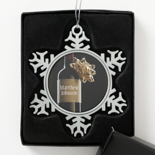 Personalise Wine Bottle with Bow Boss’s Day Snowflake Pewter Christmas Ornament (Box)
