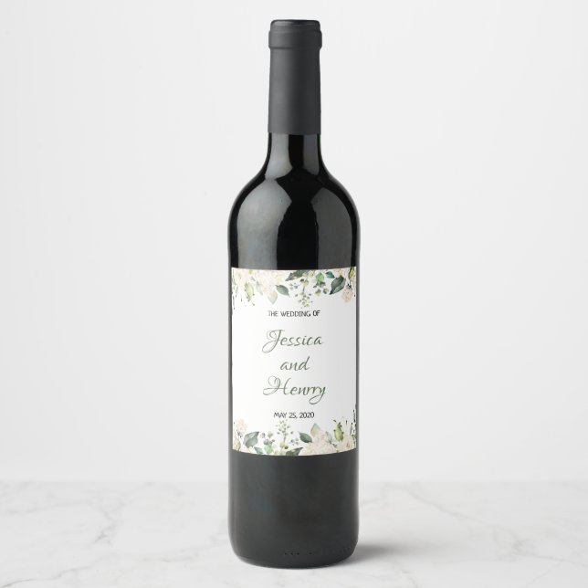 Personalise Wine Lable White Flowers Wine Label (Front)