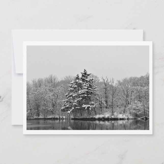 Personalise Winter Evergreen in Black and White Holiday Card (Front)