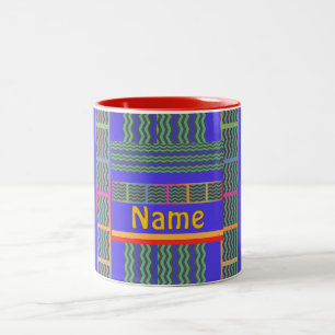 Personalise With A Name Green Blue Geo Two-Tone Coffee Mug