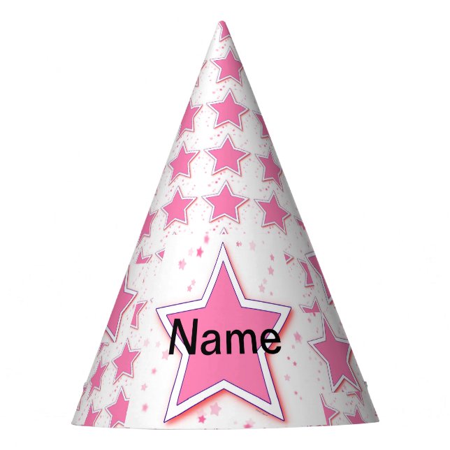 Personalise With A Name Pink STAR  Party Hat (Front)