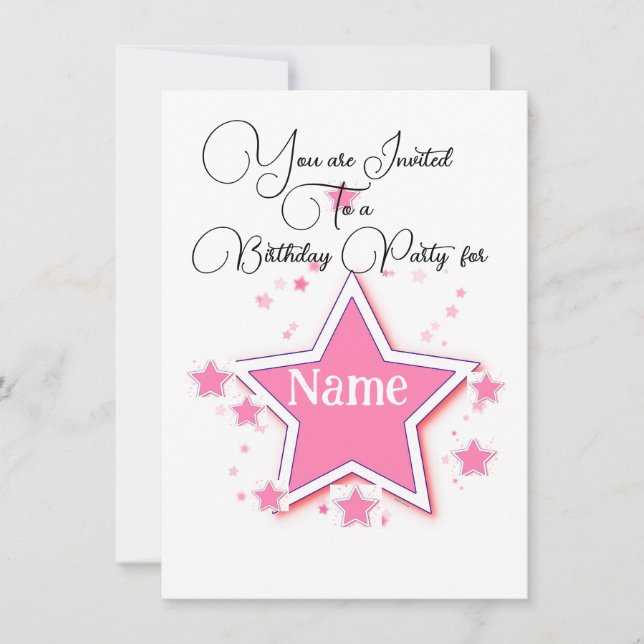 Personalise With A Name STAR Birthday  Invitation (Front)