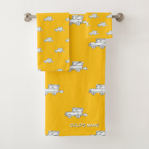 Personalise With Child's Name Funny Car Yellow Bath Towel Set