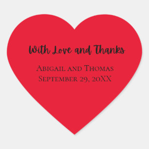 Personalise With Love and Thanks Red Heart Wedding Heart Sticker