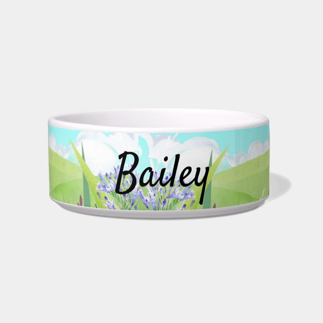 Personalise With Name Garden Ceramic Pet Bowl (Front)