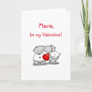 Personalise with name - Hippo Kiss Valentine's Day Holiday Card