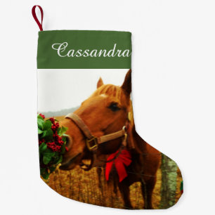 Personalise with name / horse red bow & Mistletoe Small Christmas Stocking