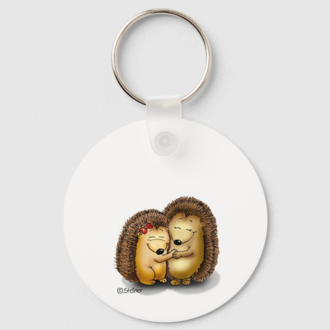 Personalise with name - Hugging Hedgehogs Key Ring (Front)