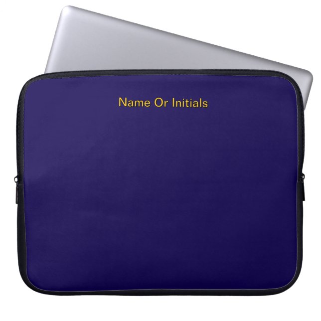 Personalise With Name Initials Dk Blue + Orange   Laptop Sleeve (Front)