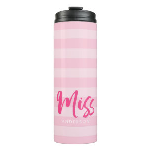 Personalise with Name Miss Preppy Pink Stripes Thermal Tumbler