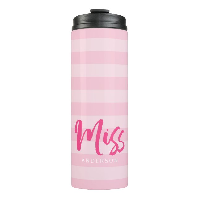 Personalise with Name Miss Preppy Pink Stripes Thermal Tumbler (Front)