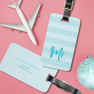 Personalise with Name Mr Preppy Blue Stripes Luggage Tag