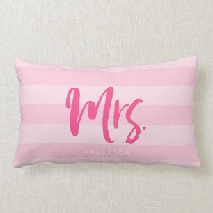 Personalise with Name Mrs Preppy Pink Stripes Lumbar Cushion
