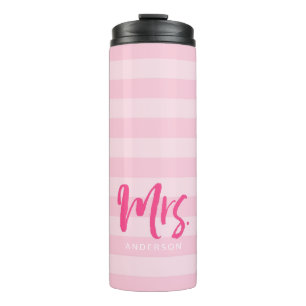 Personalise with Name Mrs Preppy Pink Stripes Thermal Tumbler
