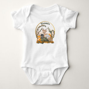 Personalise with name one cute happy camper baby bodysuit