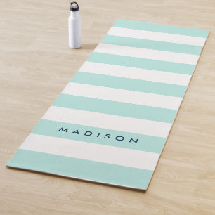 Personalise with Name Preppy Mint & White Stripes Yoga Mat