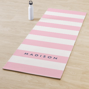 Personalise with Name Preppy Pink & White Stripes Yoga Mat