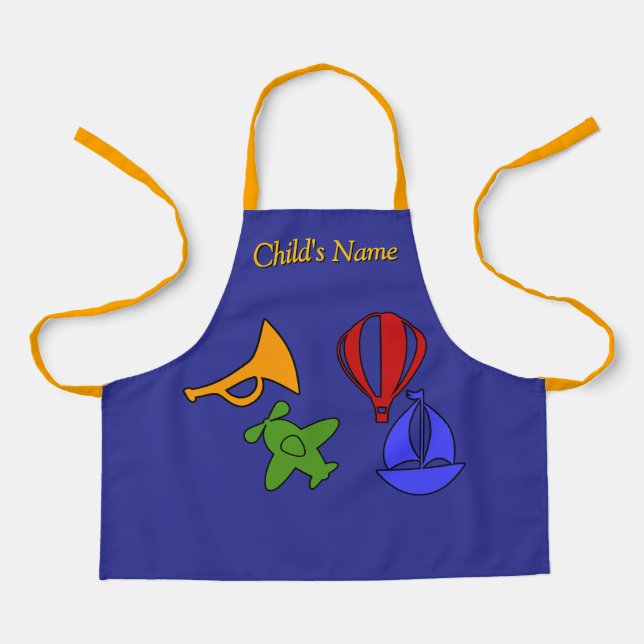 Personalise With Name Toy Collection Kids Blue    Apron (Front)