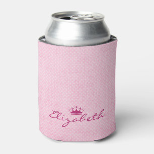 Personalise with Purple Tiara on Pink Polka Dots Can Cooler